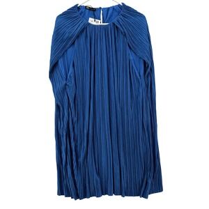 Zara Dress Womens Large Blue Pleated Cape Sleeve Mini Flowy Elegant